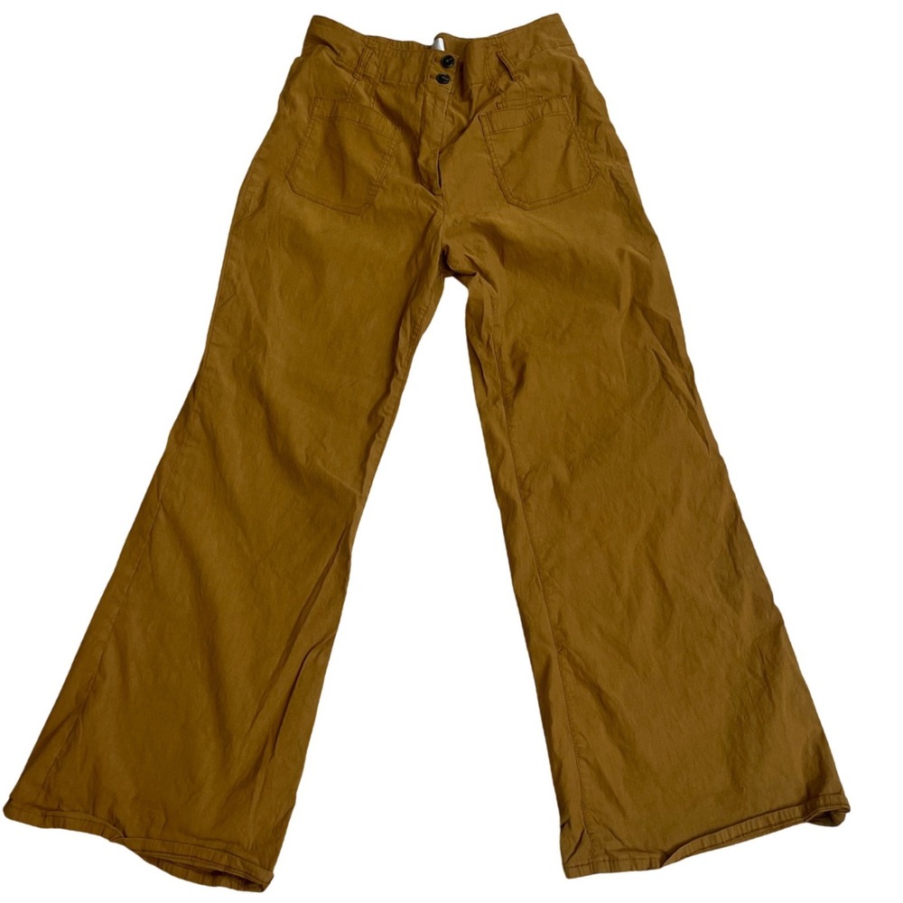 Maeve junie Jean  Mustard Yellow Linen Blend Wide Leg Flare Pants High Rise 34